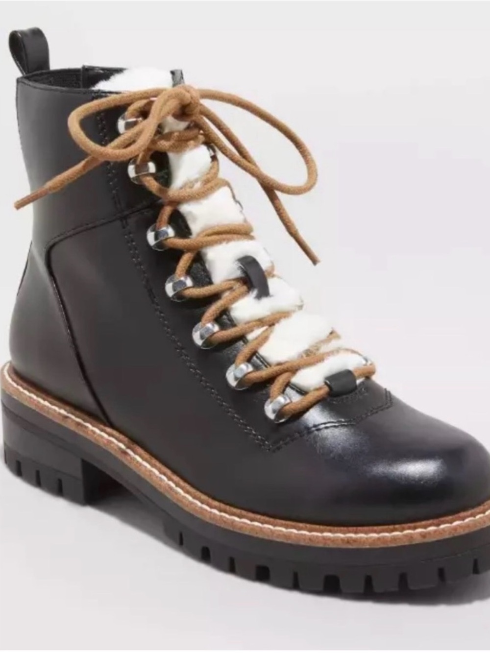 a new day Black Leather Lace-Up Boot with Tan Laces